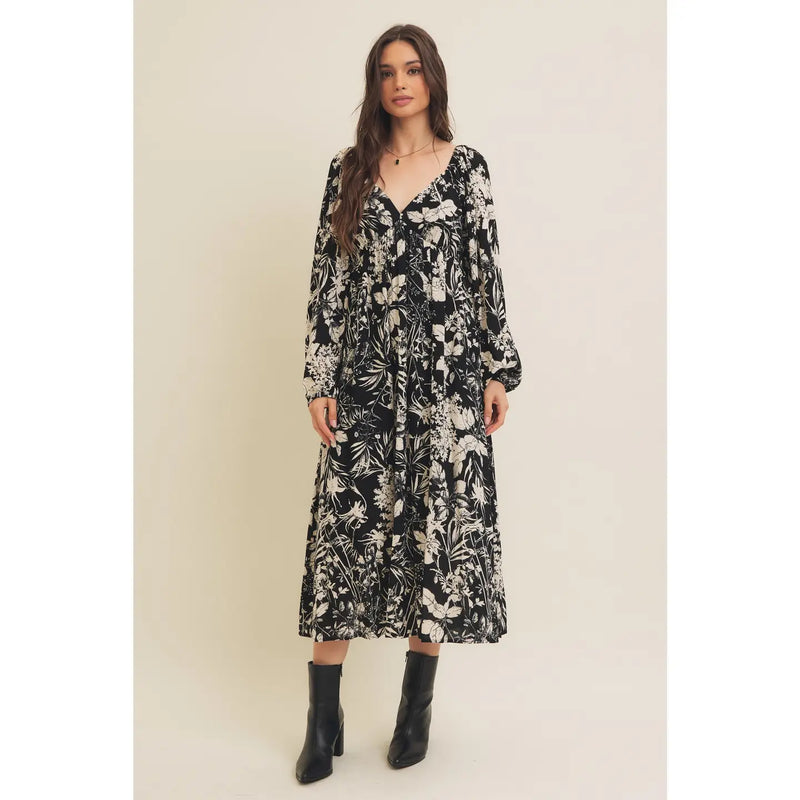 Farrah Botanical Long Sleeve Dress