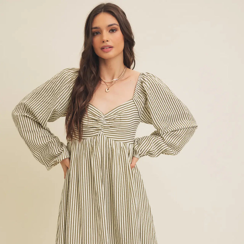 Long Sleeve Poplin Stripe Dress