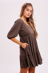 Scoop Neck Babydoll Dress - Mocha