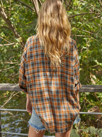 Cotton Dusty Blue/Orange Button Down.