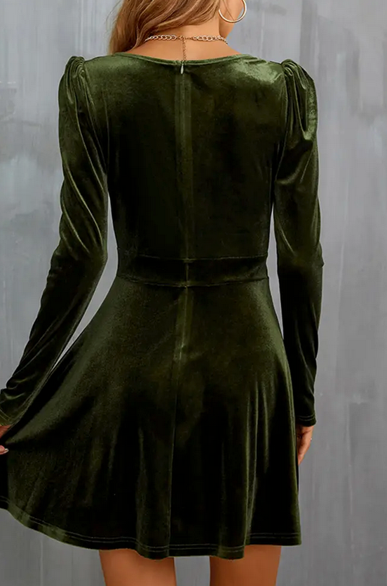 Green Velvet Swing Dress